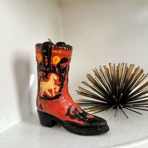 Red and Black Cowboy Boot Figurine Candle | Decorative | Shelf Decor